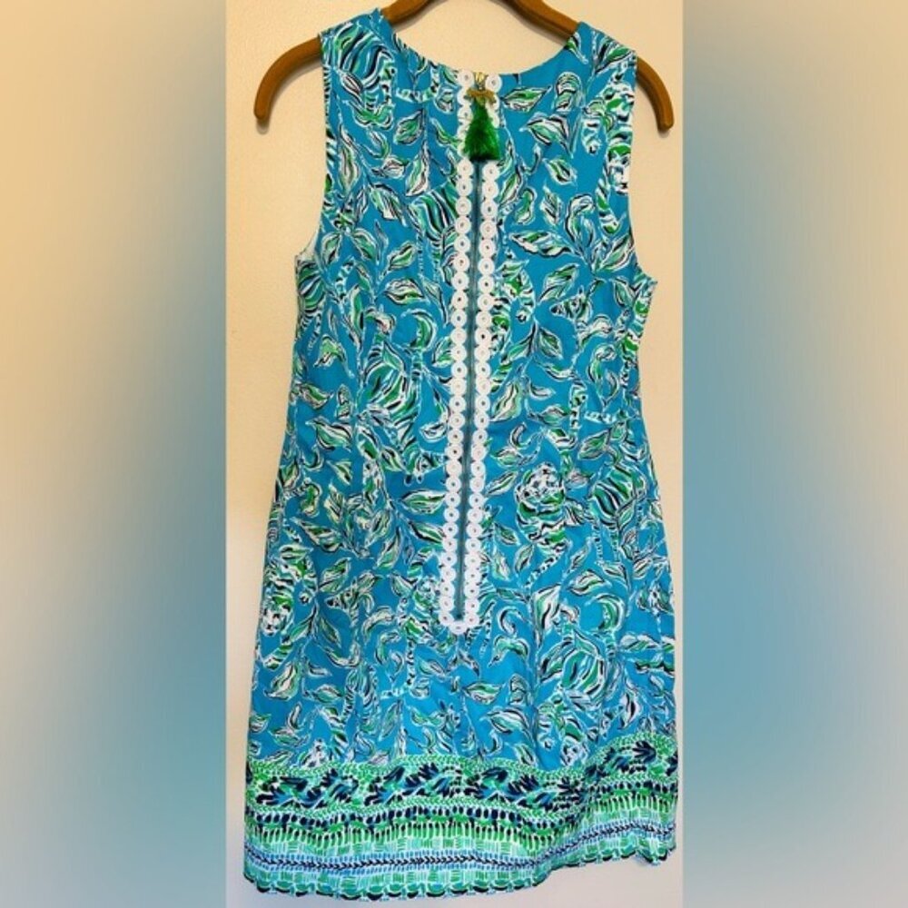 Lilly Pulitzer Turquoise Oasis Outta Line Engineered white Lace Shift dress Sz 8 - Picture 5 of 12